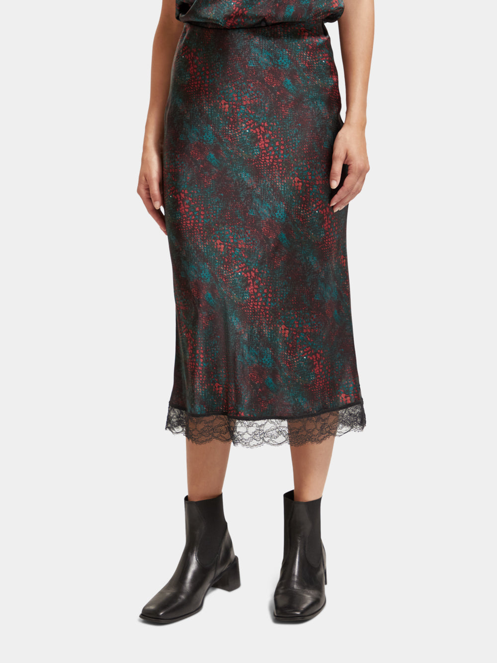 Satin midi skirt with lace detail - Scotch & Soda NZ