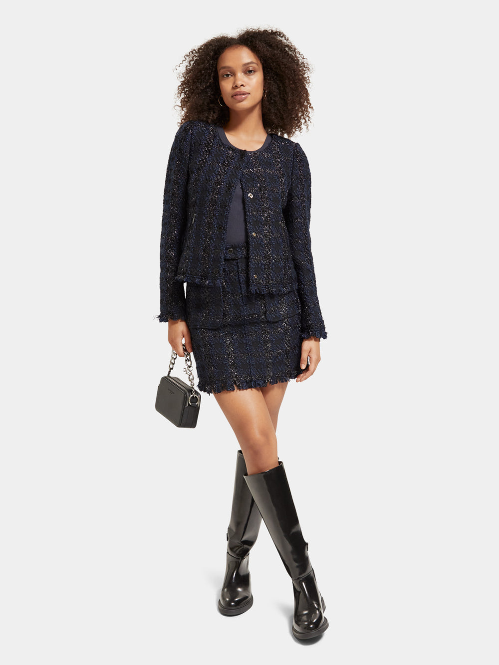 Boucle tweed check mini skirt - Scotch & Soda NZ