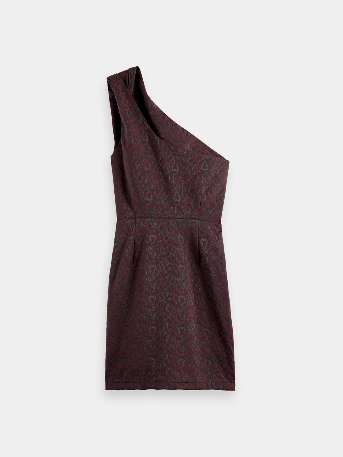 Black one-shoulder mini dress by SCOTCH & SODA, featuring a fitted silhouette and stylish asymmetric neckline.