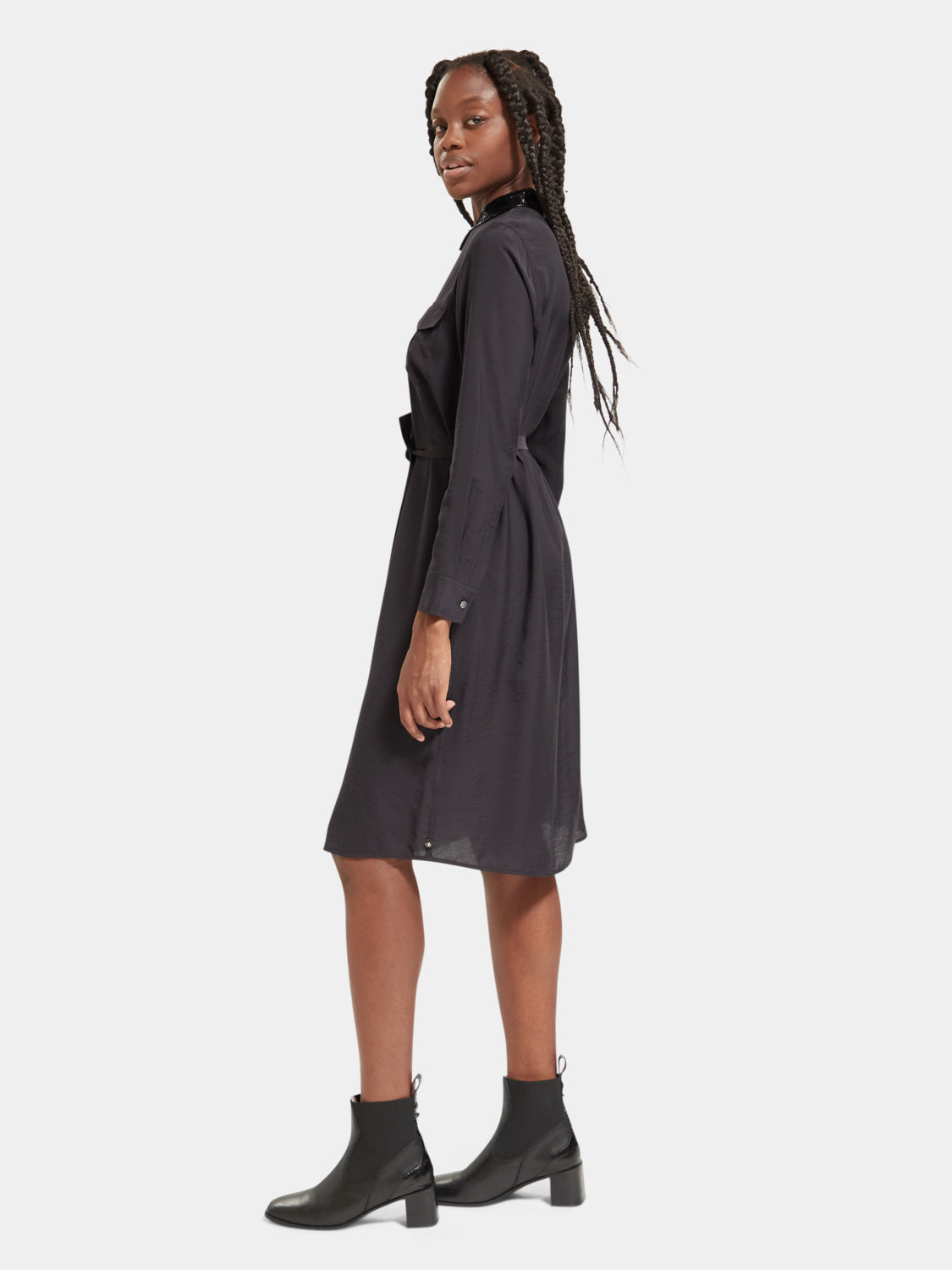 Beaded collar midi shirt dress by SCOTCH & SODA featuring a button-down front, shirt collar, and beaded detailing.