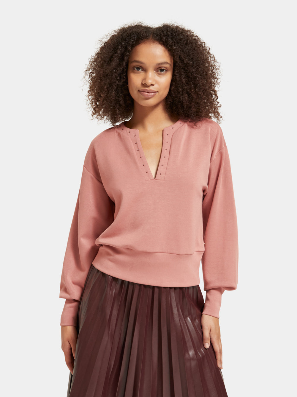 V-neck puff sleeved sweatshirt - Scotch & Soda NZ