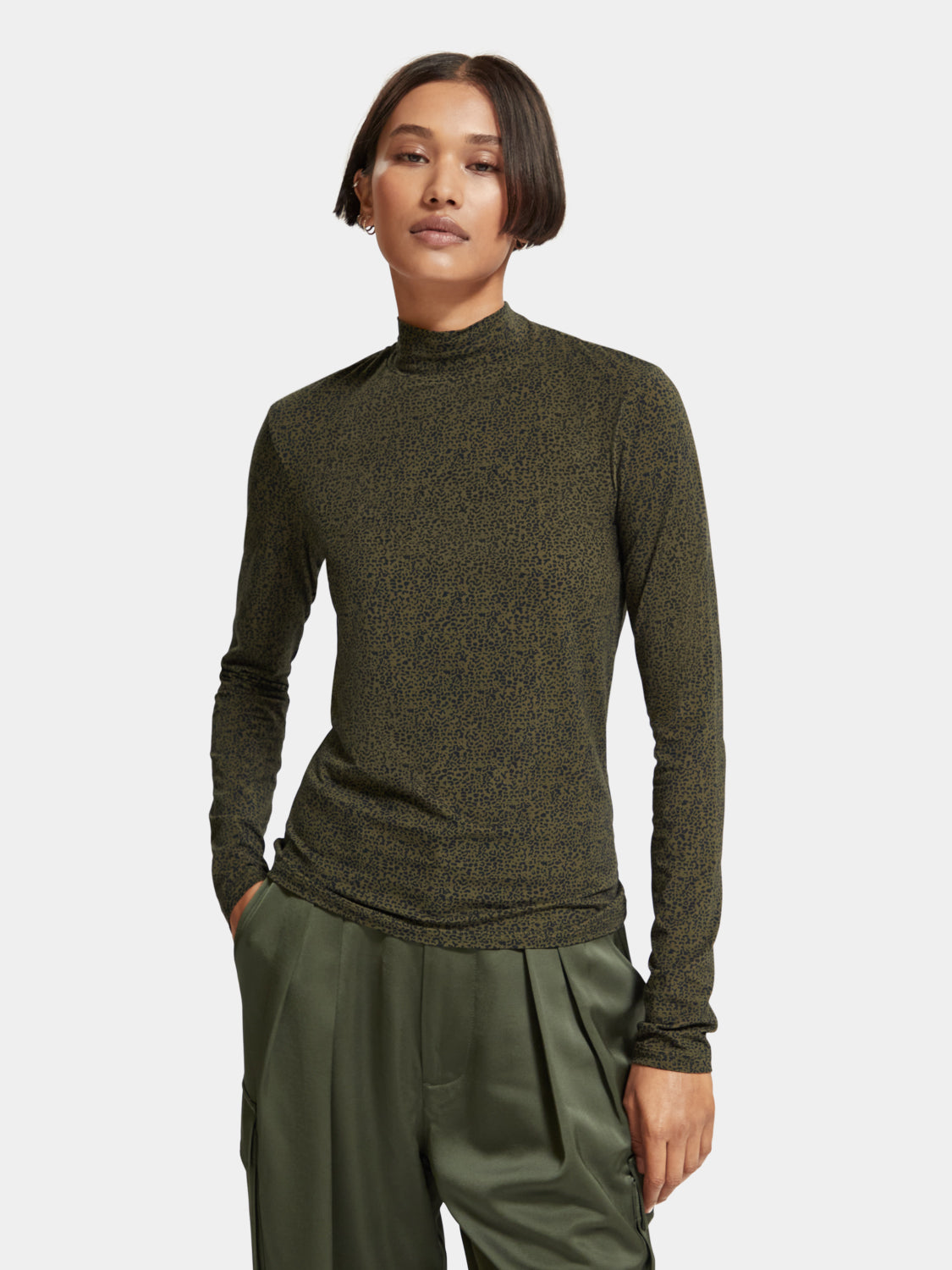 Printed mock neck long sleeved shirt - Scotch & Soda NZ