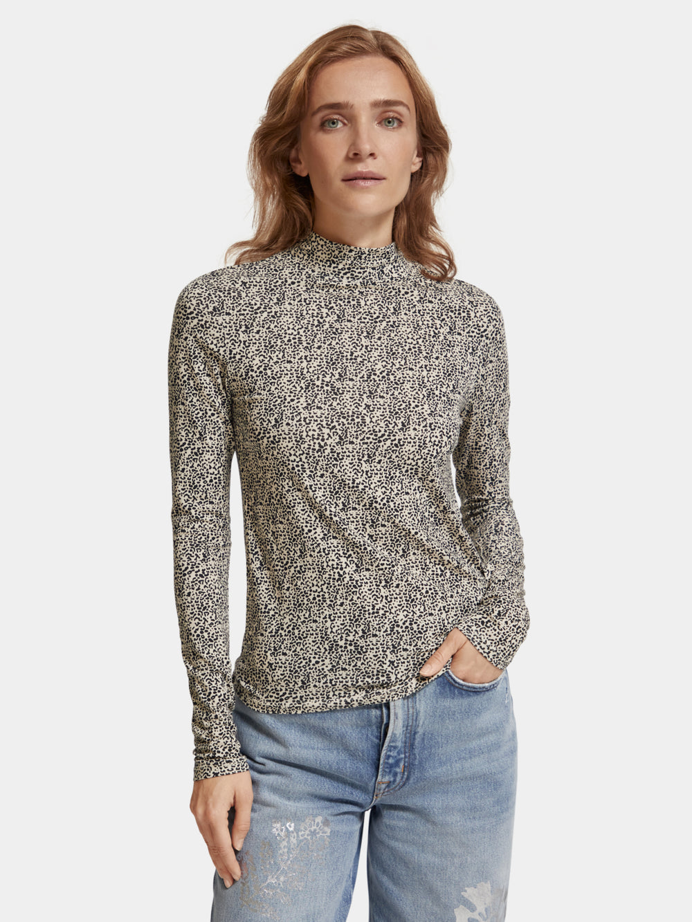 Printed mock neck long sleeved shirt - Scotch & Soda NZ