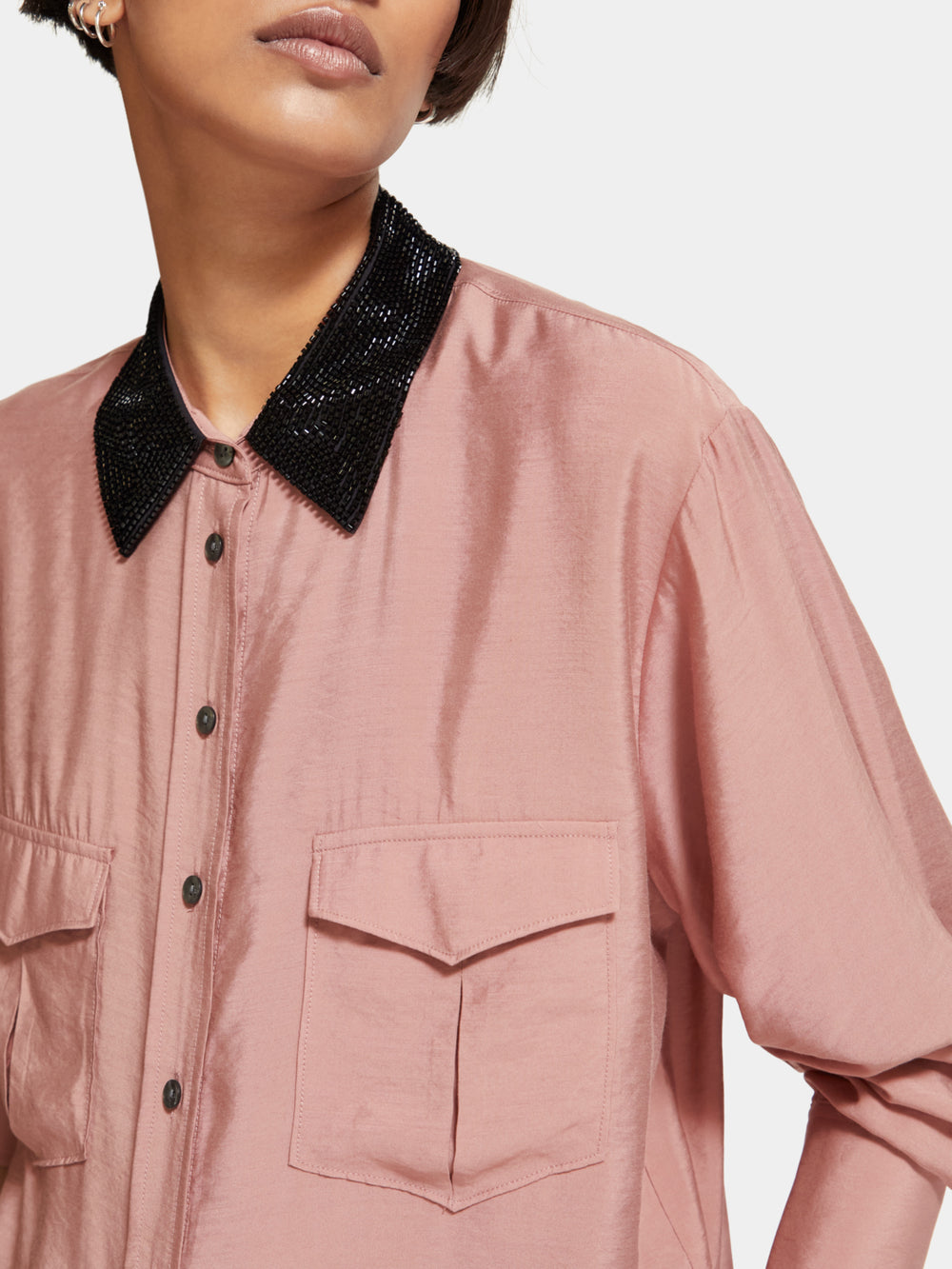 Relaxed-fit shirt with beaded collar - Scotch & Soda NZ