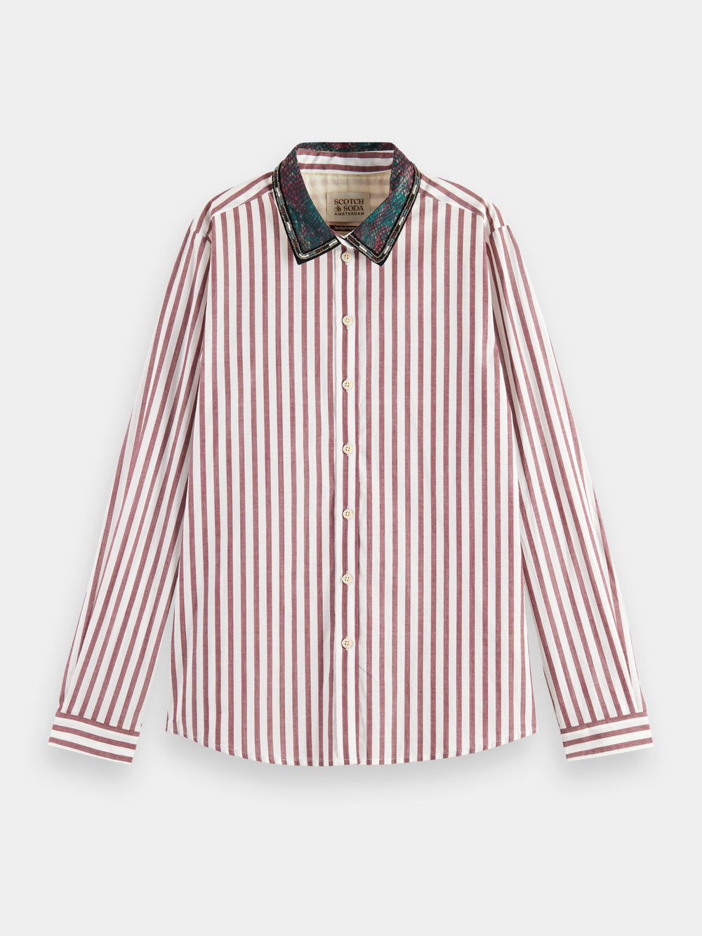 Regular-fit striped shirt with beaded collar - Scotch & Soda NZ