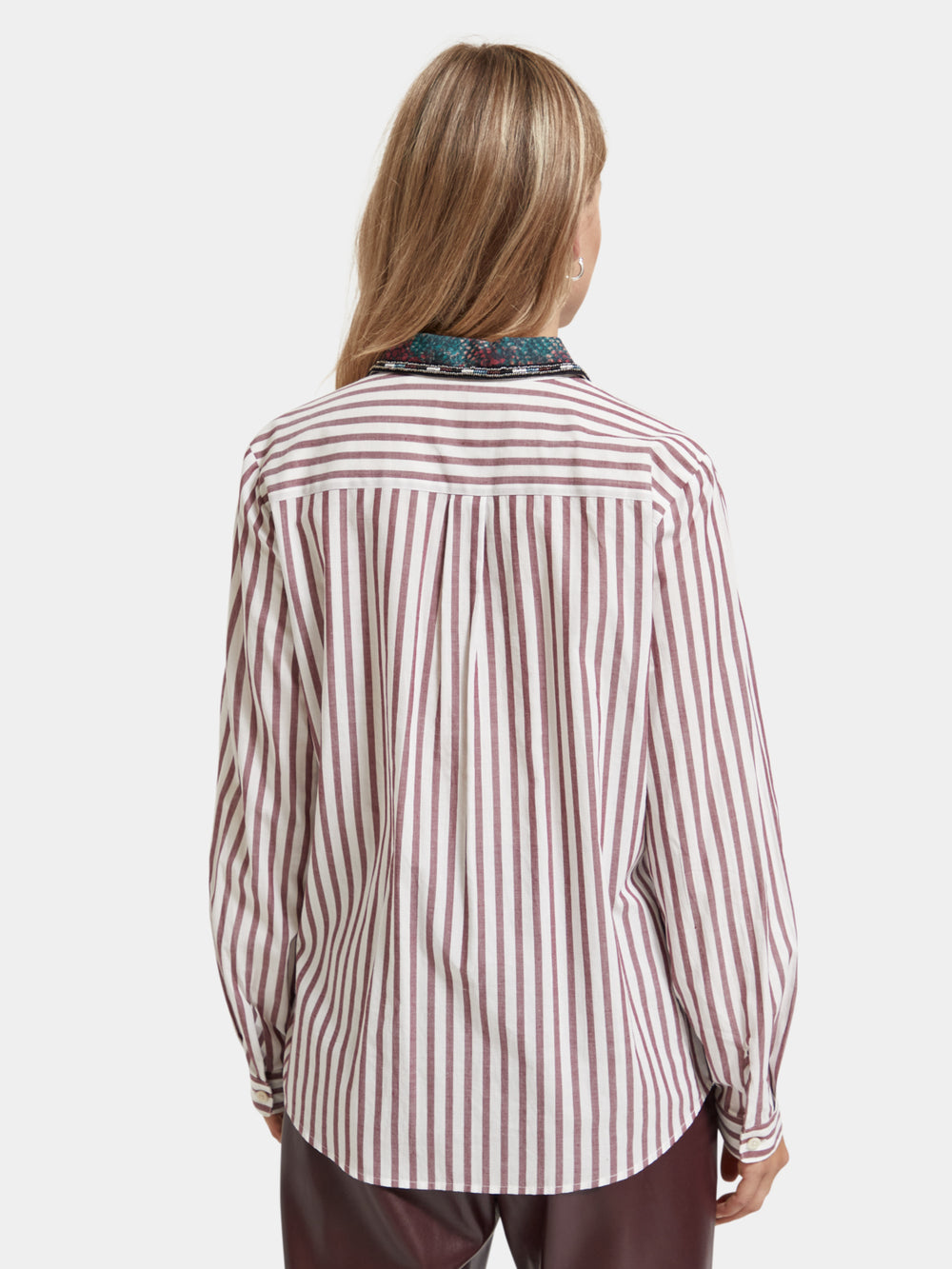 Regular-fit striped shirt with beaded collar - Scotch & Soda NZ