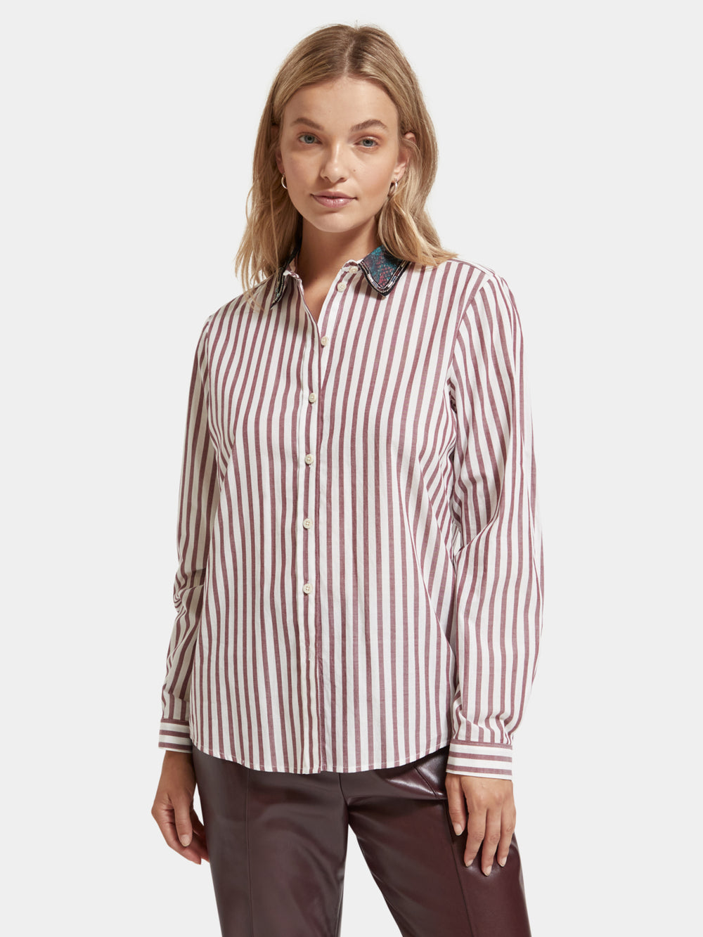 Regular-fit striped shirt with beaded collar - Scotch & Soda NZ