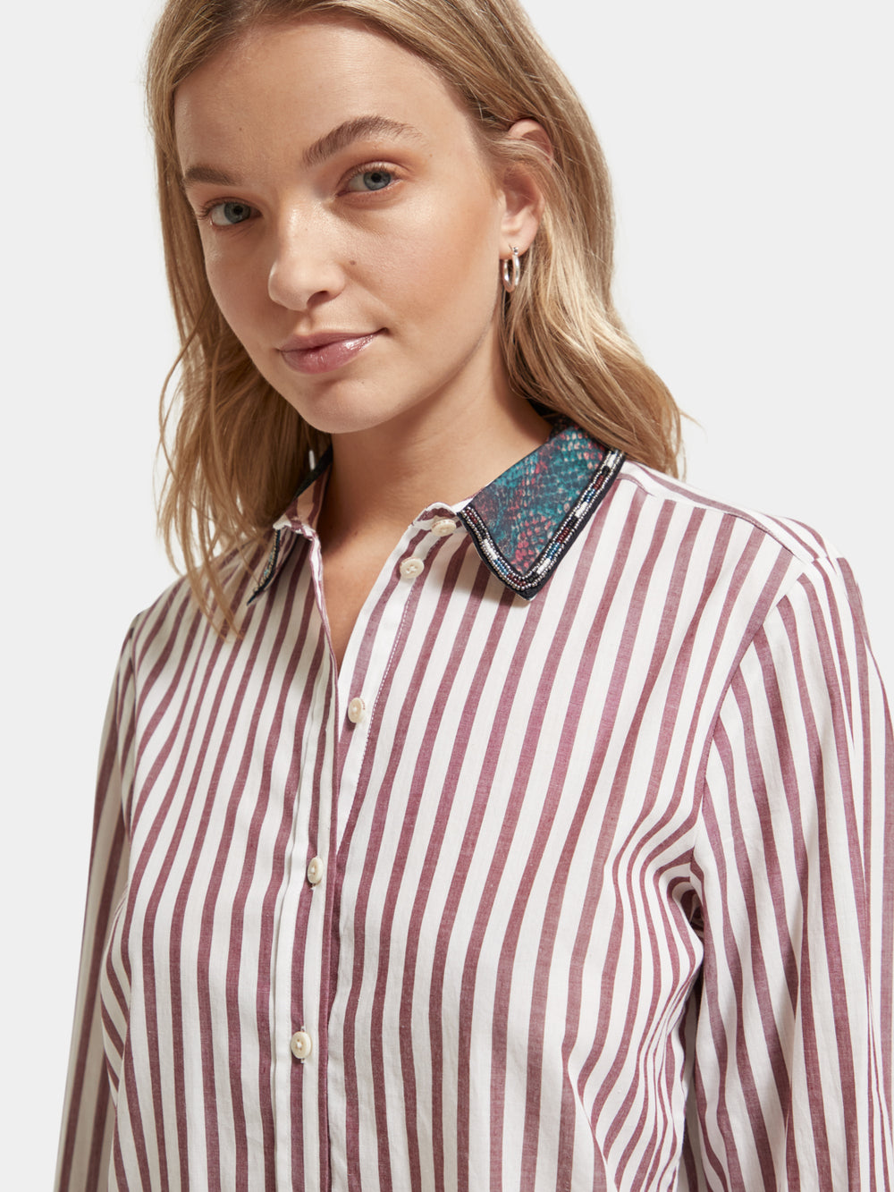 Regular-fit striped shirt with beaded collar - Scotch & Soda NZ