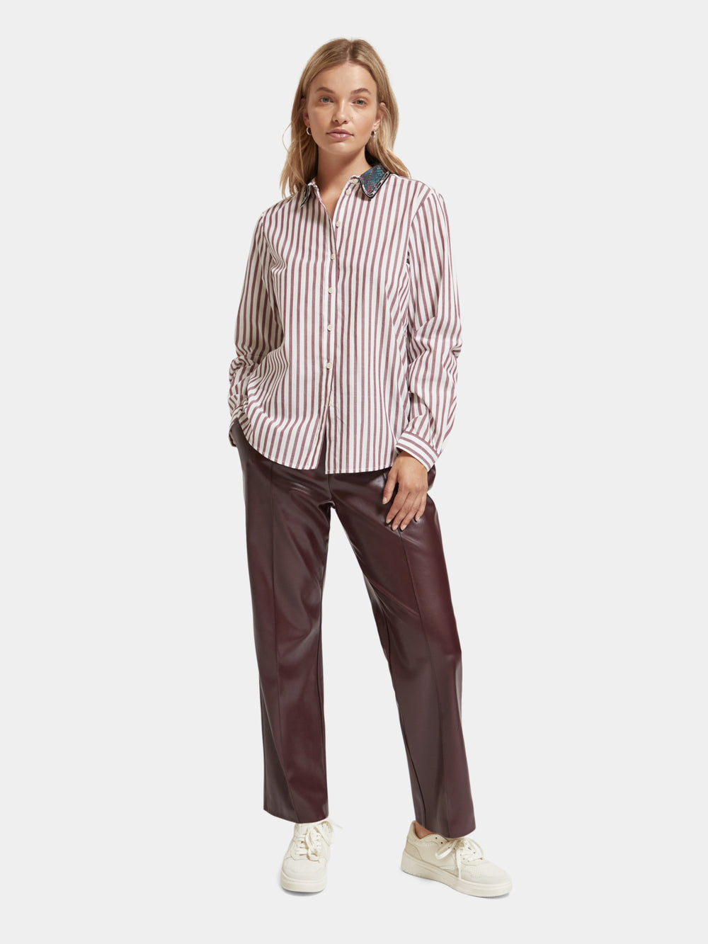 Regular-fit striped shirt with beaded collar - Scotch & Soda NZ