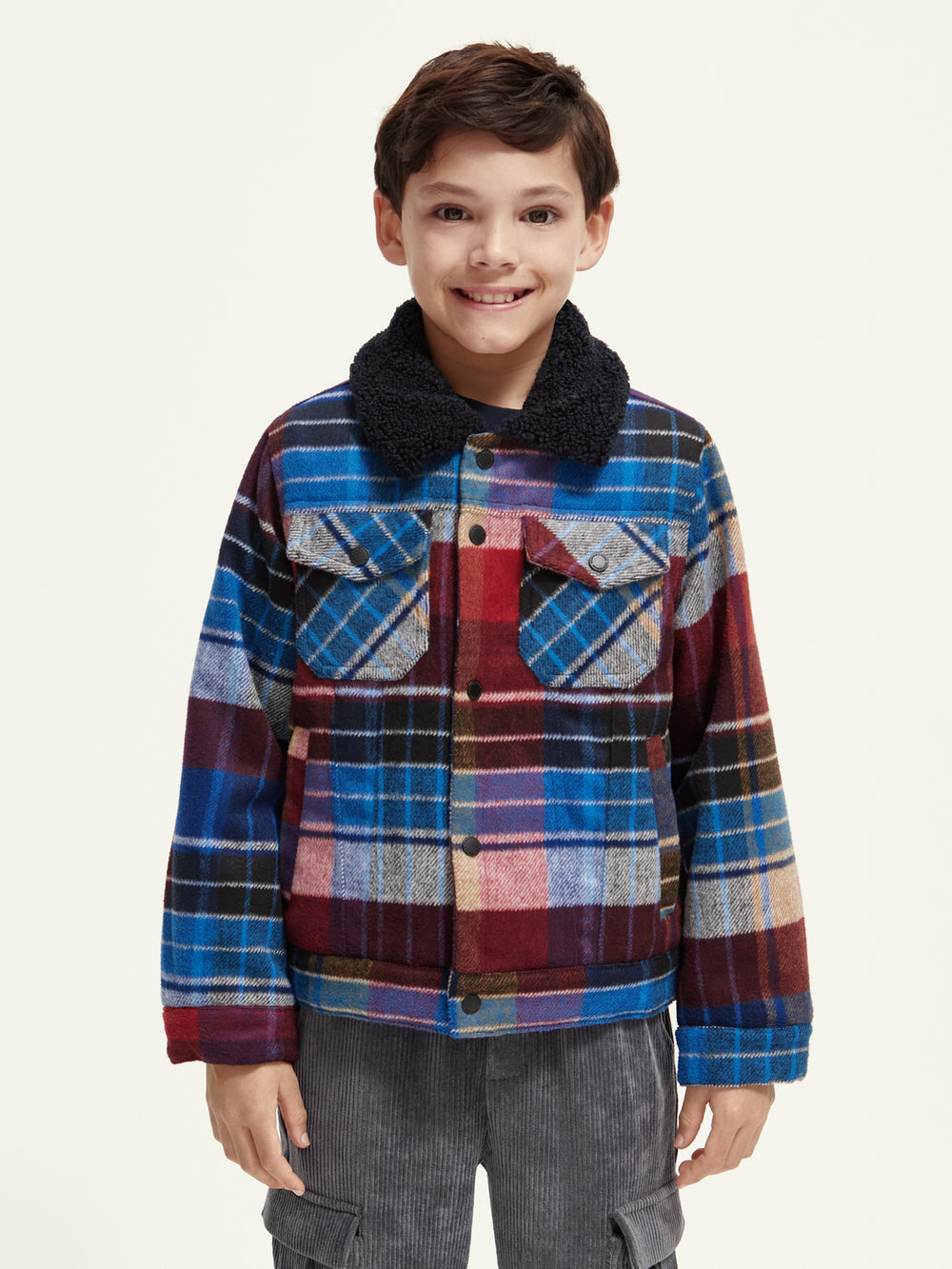 Kids - Wool-blend check trucker jacket - Scotch & Soda NZ