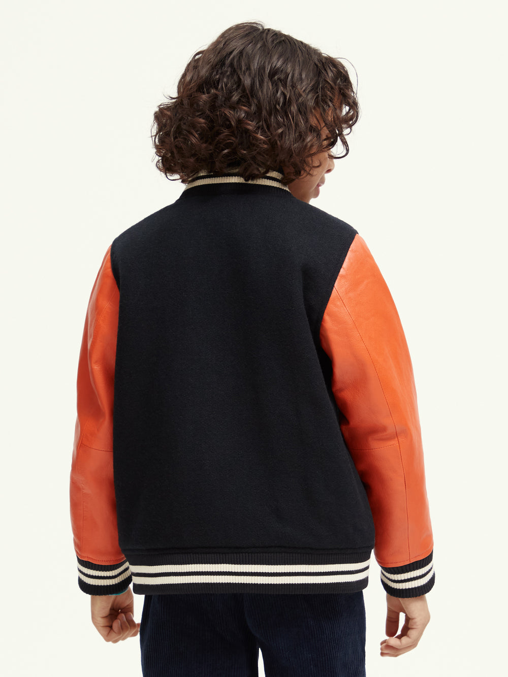 Kids - Wool college jacket with leather sleeves - Scotch & Soda NZ