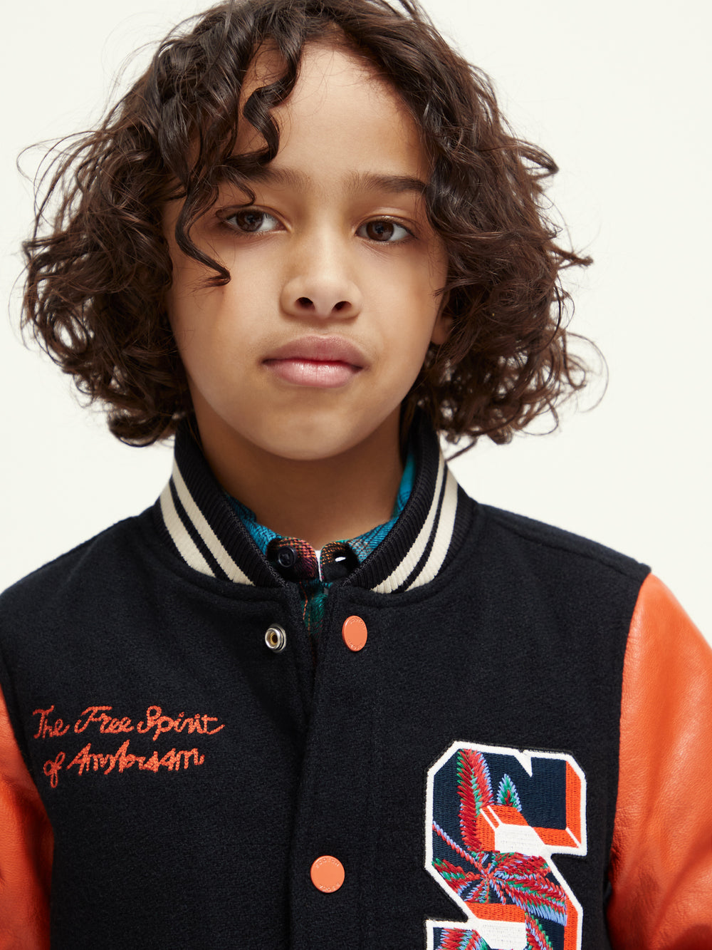 Kids - Wool college jacket with leather sleeves - Scotch & Soda NZ