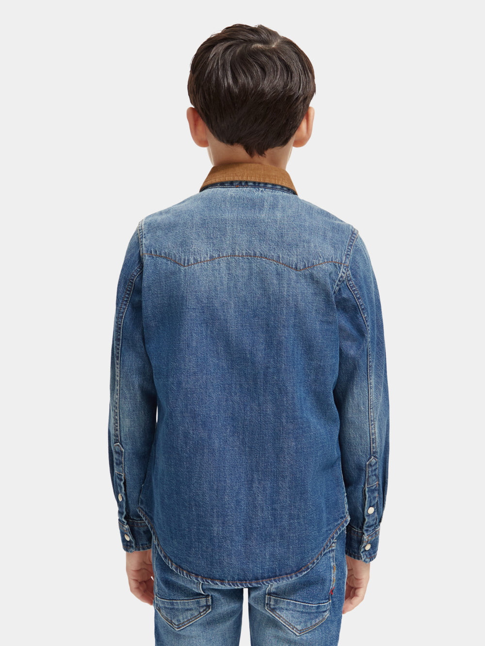 Kids - Washed denim shirt with corduroy collar - Scotch & Soda NZ