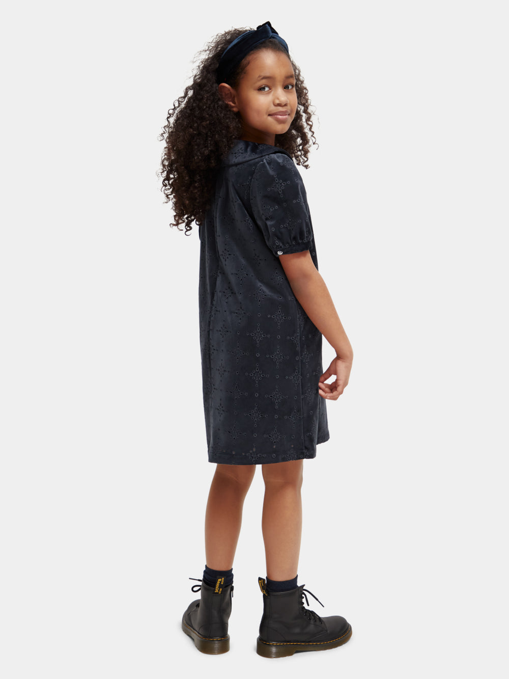 Kids - Velvet broderie anglaise mini dress - Scotch & Soda NZ