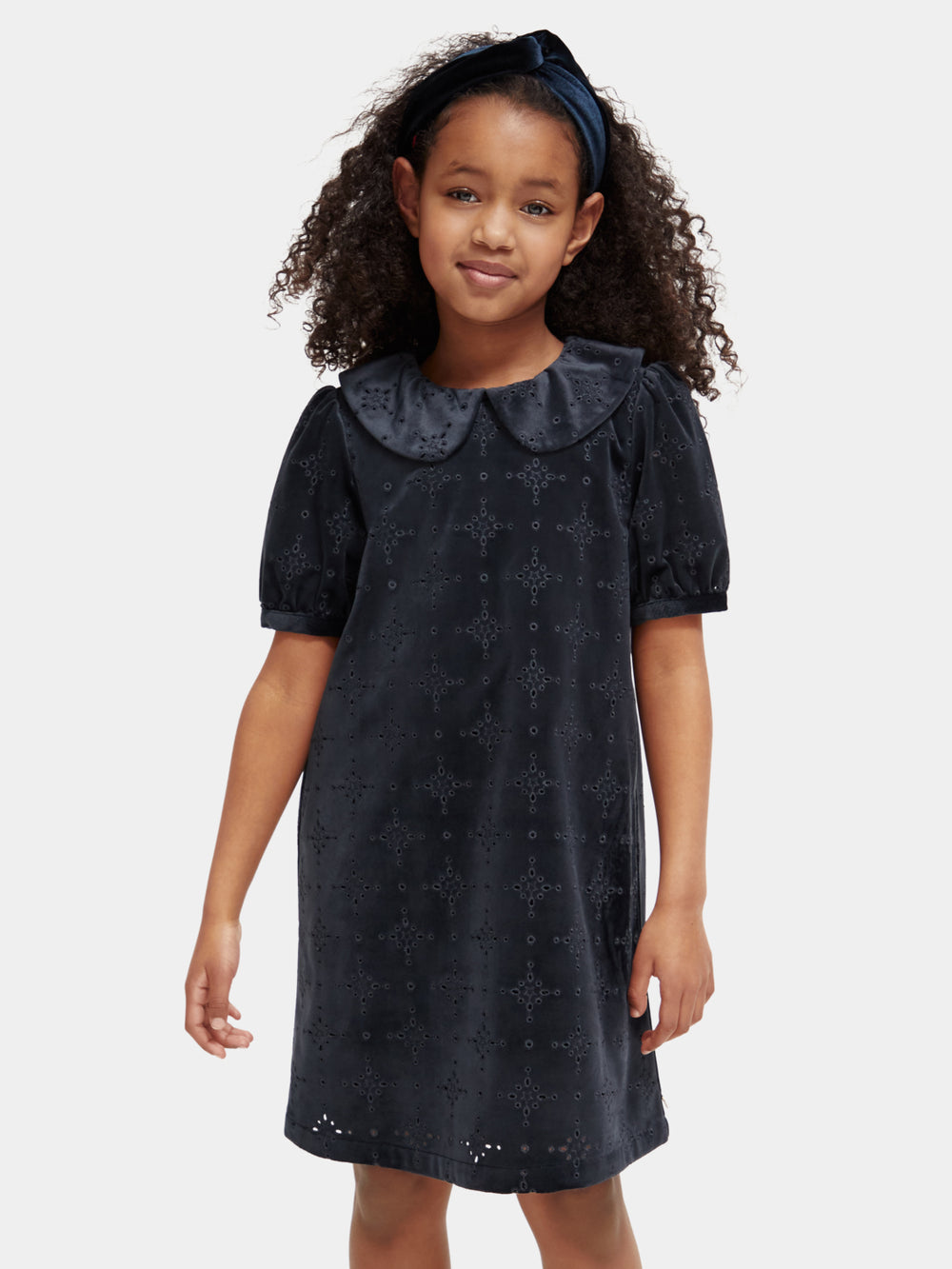 Kids - Velvet broderie anglaise mini dress - Scotch & Soda NZ