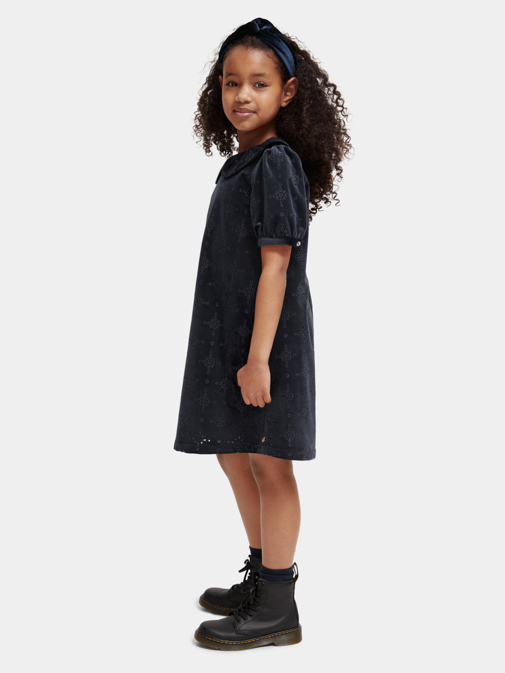 Kids - Velvet broderie anglaise mini dress - Scotch & Soda NZ