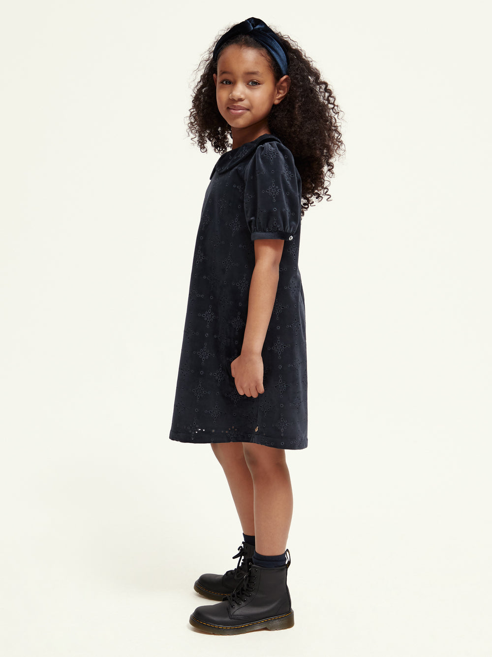 Kids - Velvet broderie anglaise mini dress - Scotch & Soda NZ