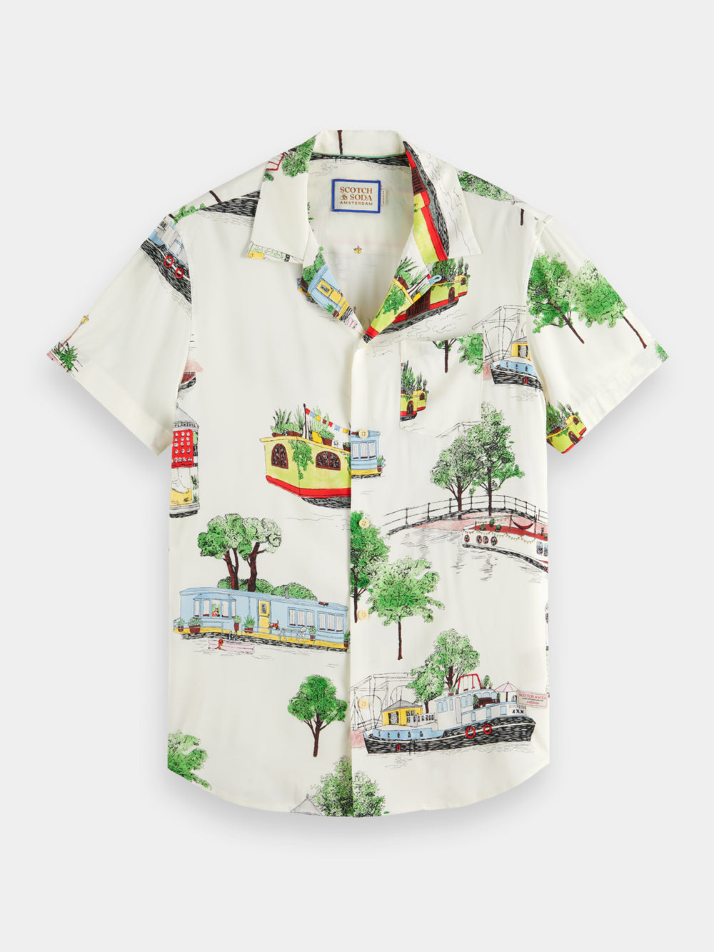 Regular-fit printed camp shirt