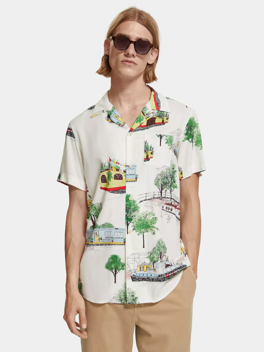 Regular-fit printed camp shirt