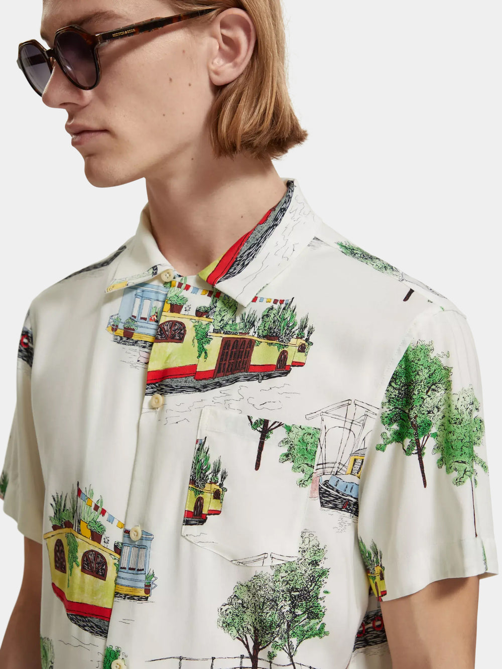 Regular-fit printed camp shirt