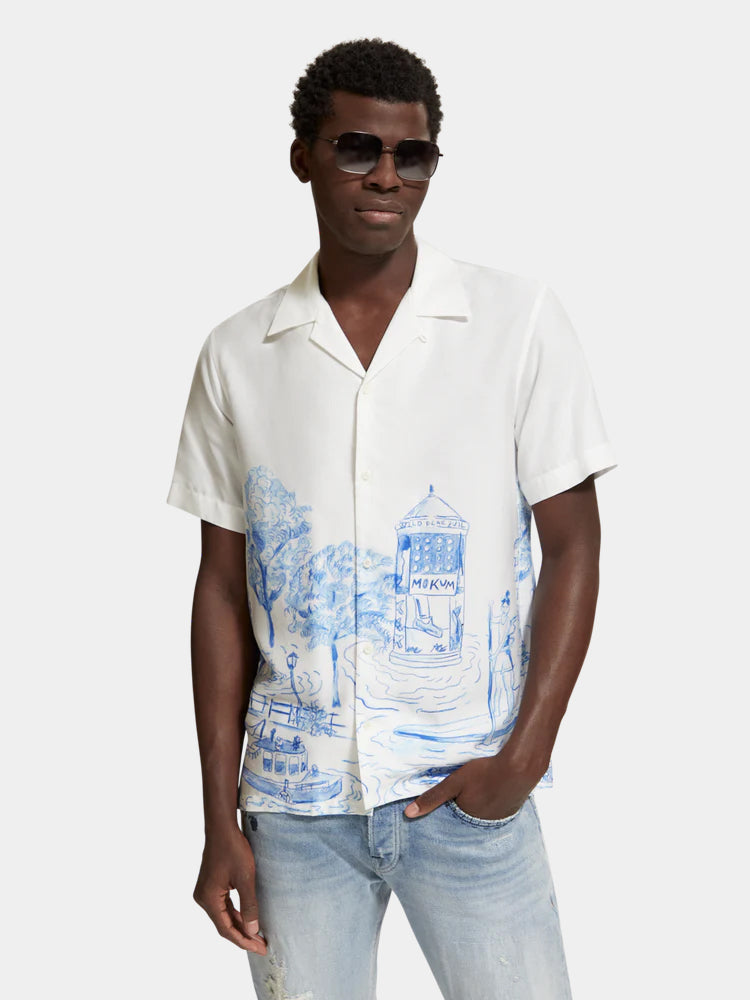 Regular-fit tencel printed camp shirt