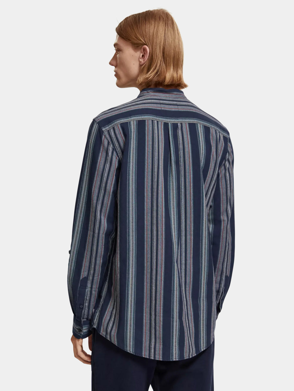 Mandarin collar dobby stripe shirt