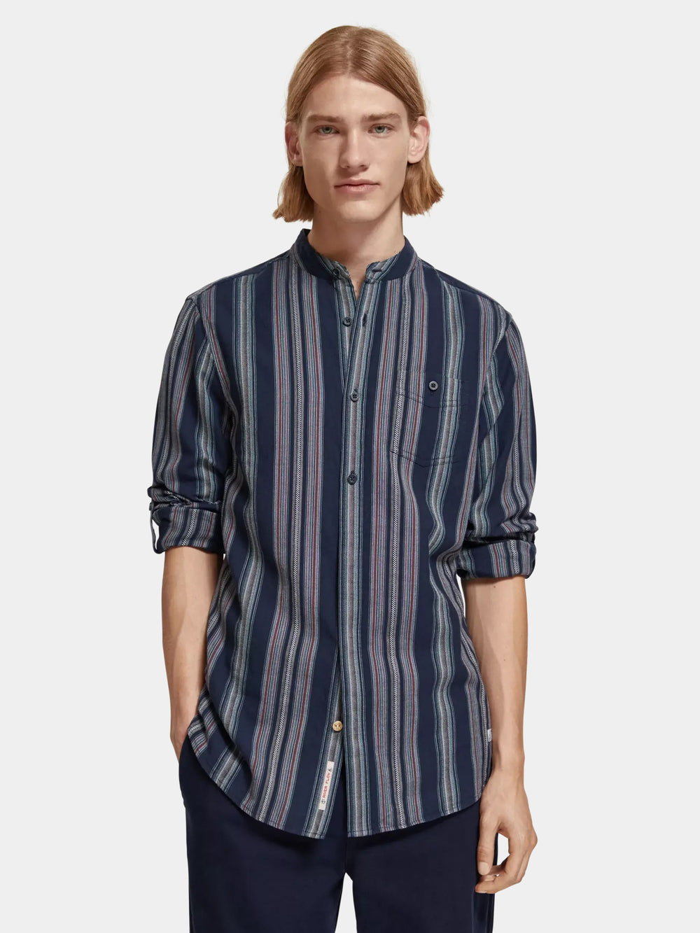 Mandarin collar dobby stripe shirt