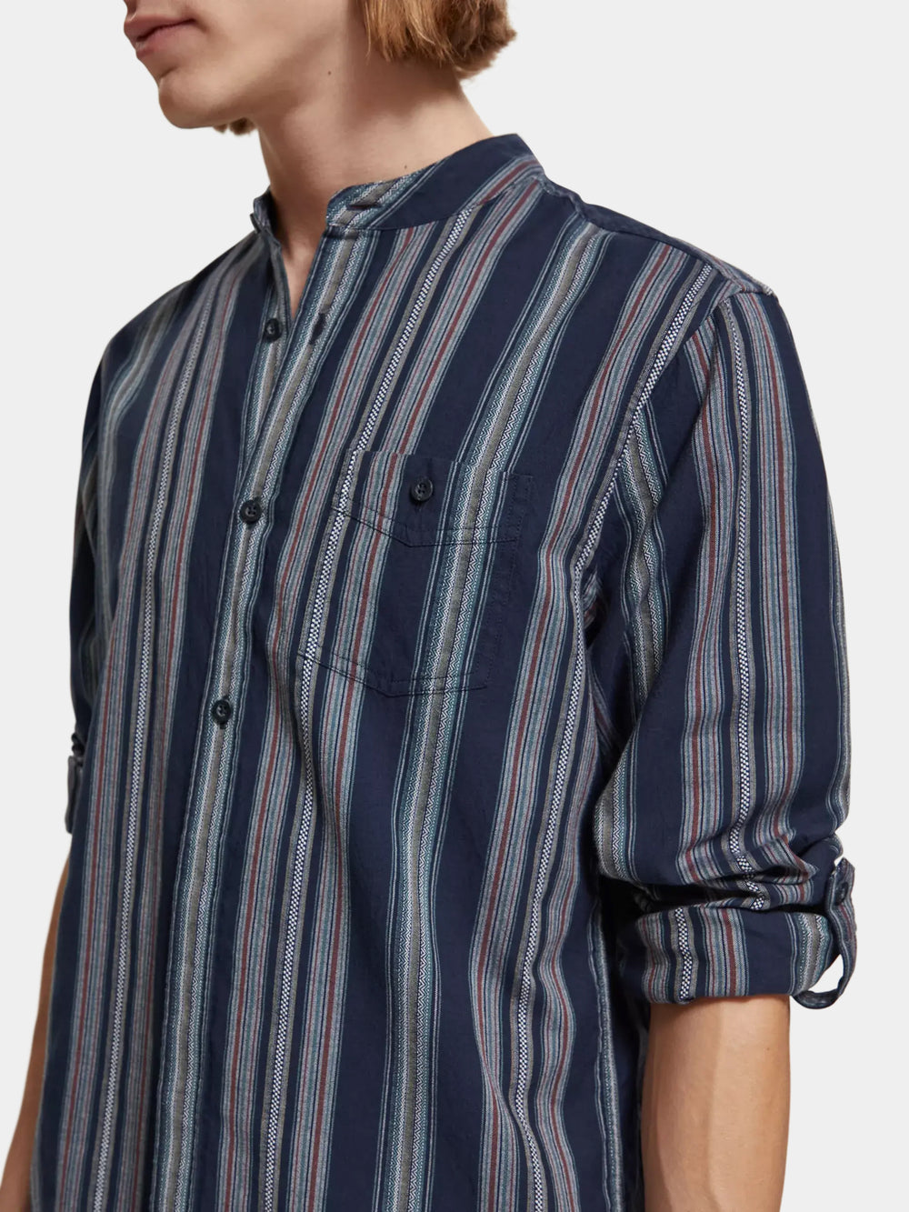 Mandarin collar dobby stripe shirt