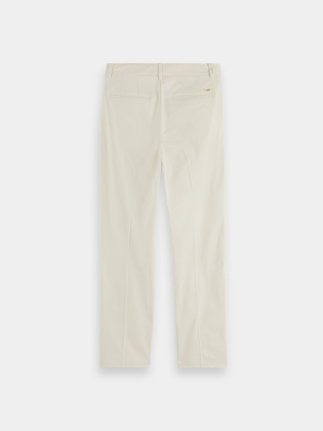 Scotch & Soda Abbott tapered chinos pants in beige with back pockets, slim fit style, shown from rear view.