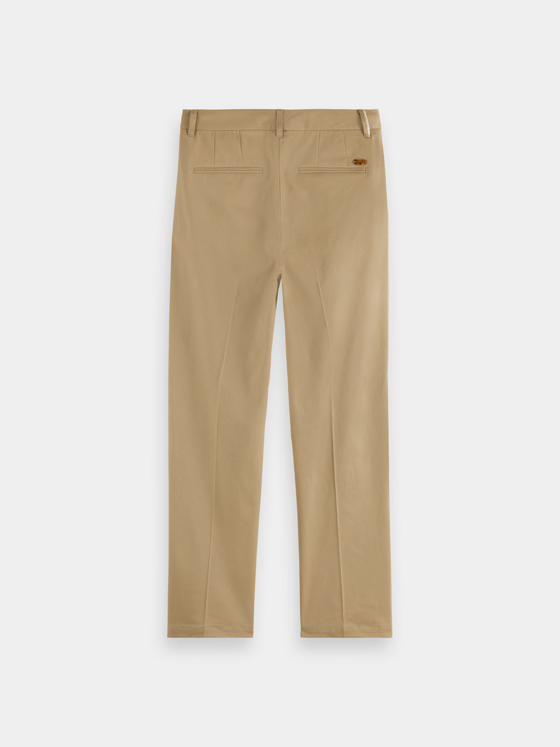 Scarlet Scotch & Soda Abbott tapered chinos pants with back pockets and a slim fit, shown from the rear view.