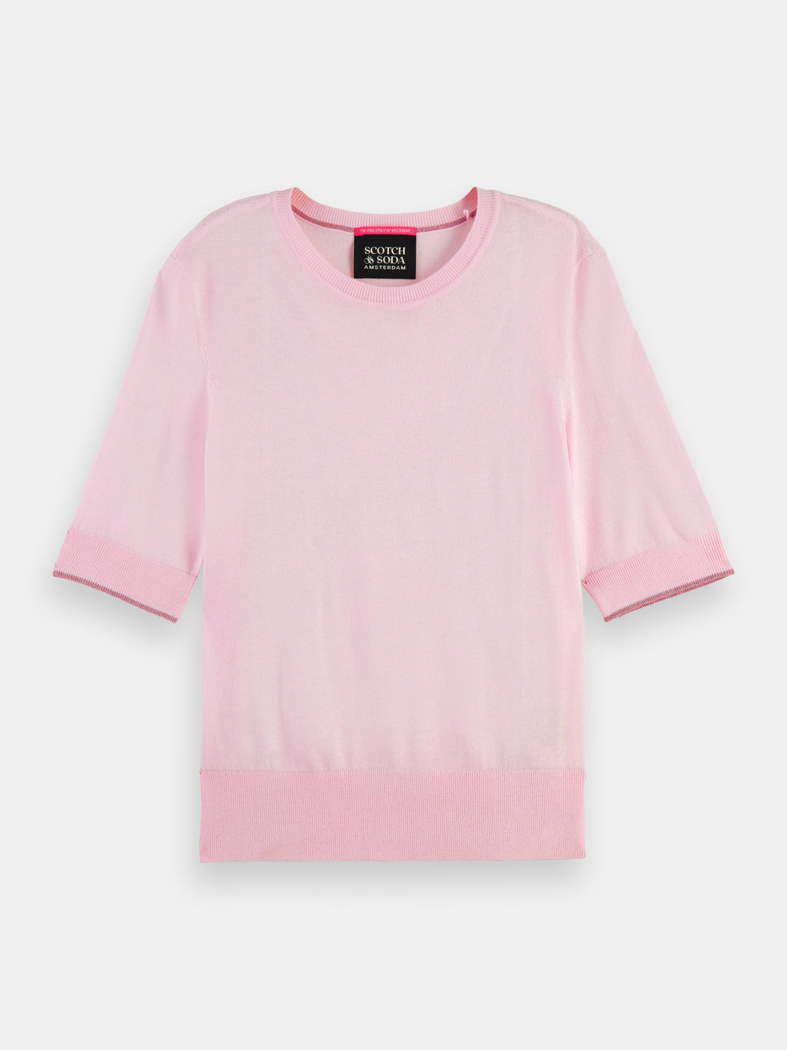 Short sleeved knit pullover by Scotch & Soda, featuring a cozy design and casual fit in a neutral color.