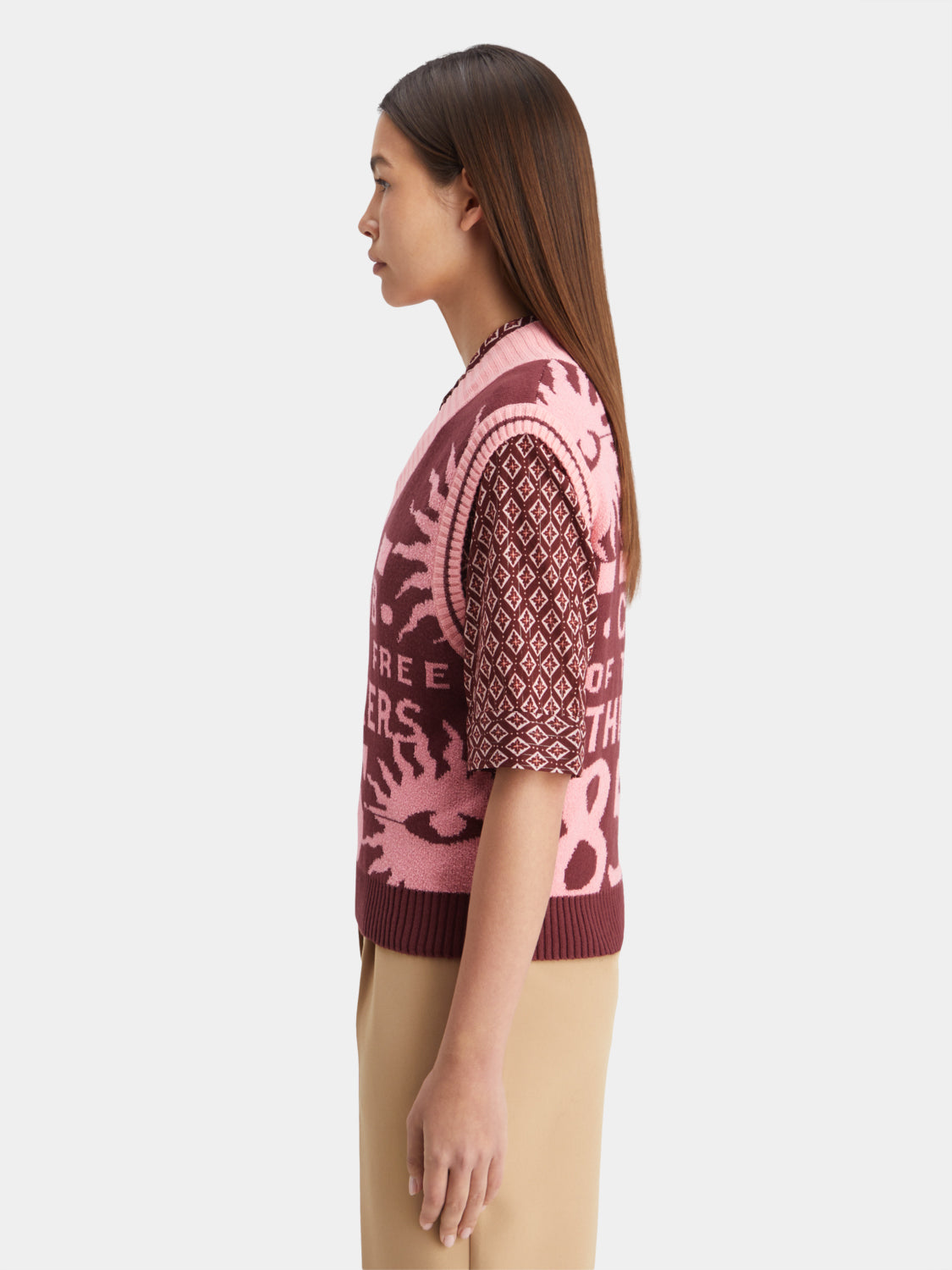 Jacquard knitted vest from Scotch & Soda featuring intricate knit patterns and a classic fit, perfect for stylish layering.