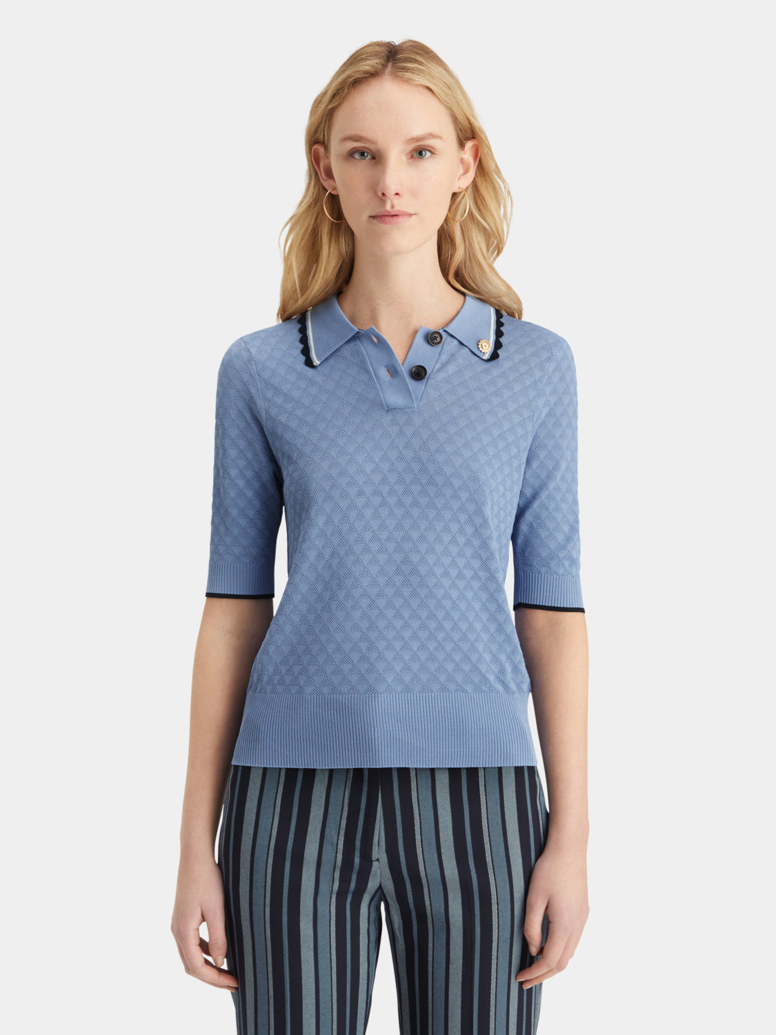 Pointelle collared knitted top