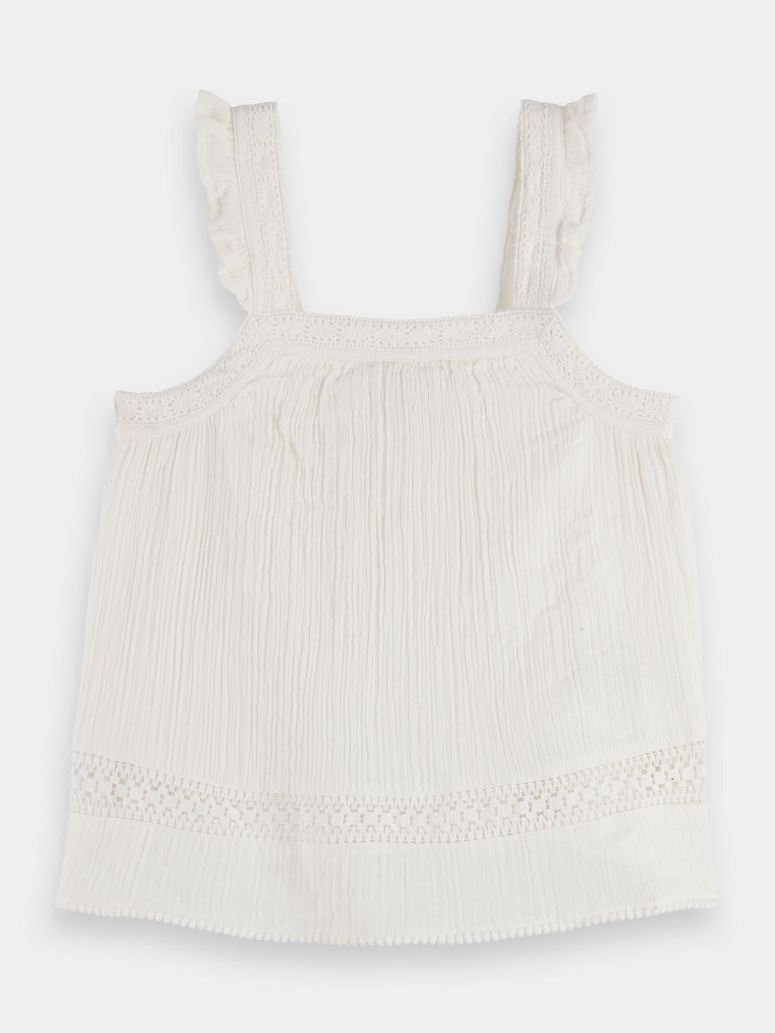 Kids - Lace detail crinkle cotton tank top