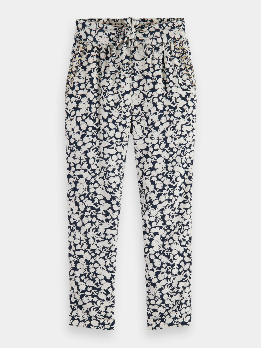 Kids - Printed and embroidered tapered-fit pants