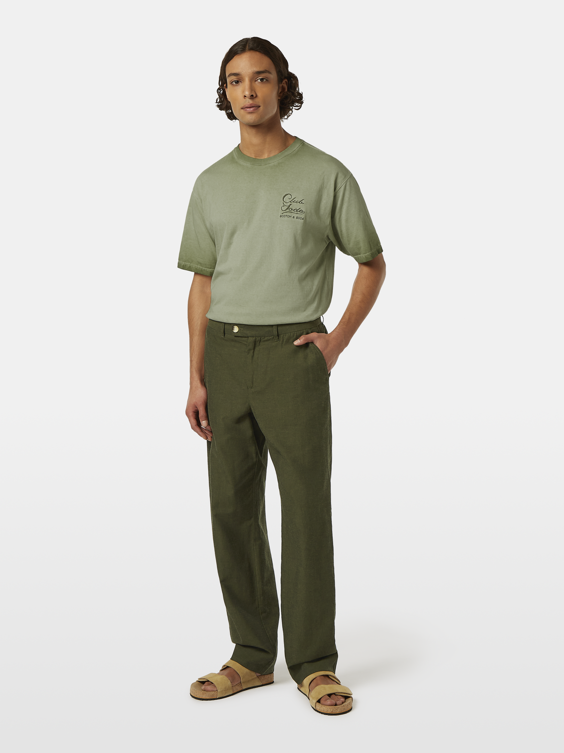 SCOTCH & SODA Otis straight-fit chinos, beige pants with front pockets and belt loops, casual men's trousers.