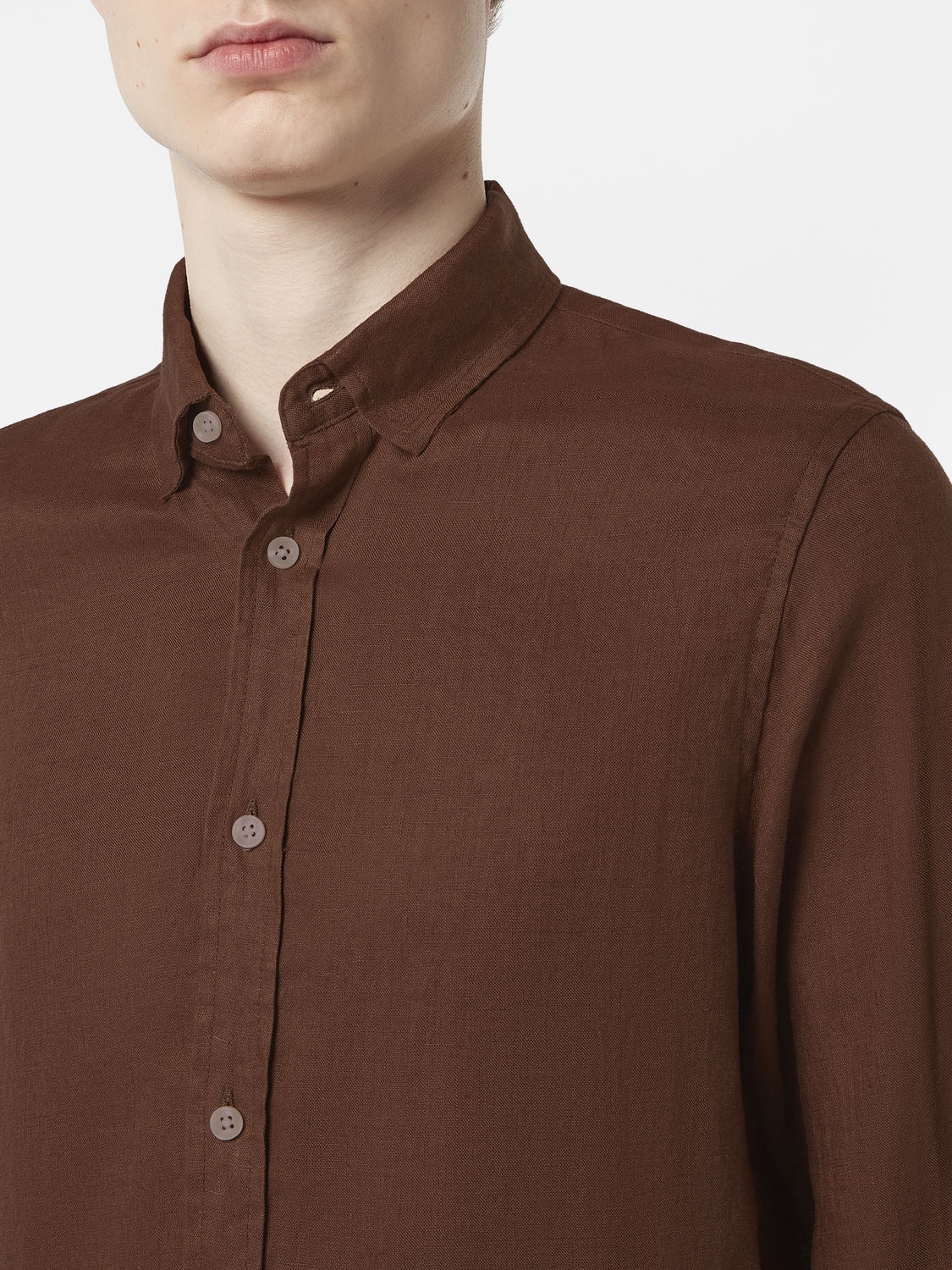 Long sleeve linen shirt by Scotch & Soda, light and breathable fabric, shown on a model with a casual fit.