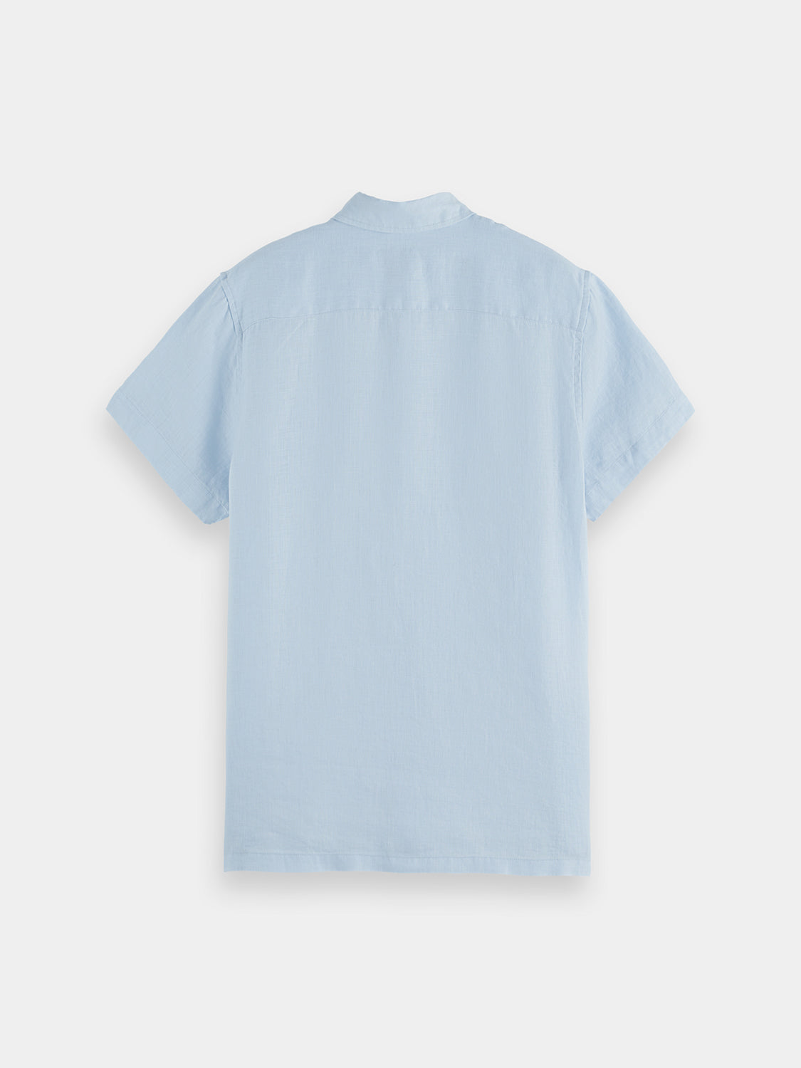 Short-sleeved linen shirt by Scotch & Soda, featuring a classic design and lightweight fabric, shown in black.