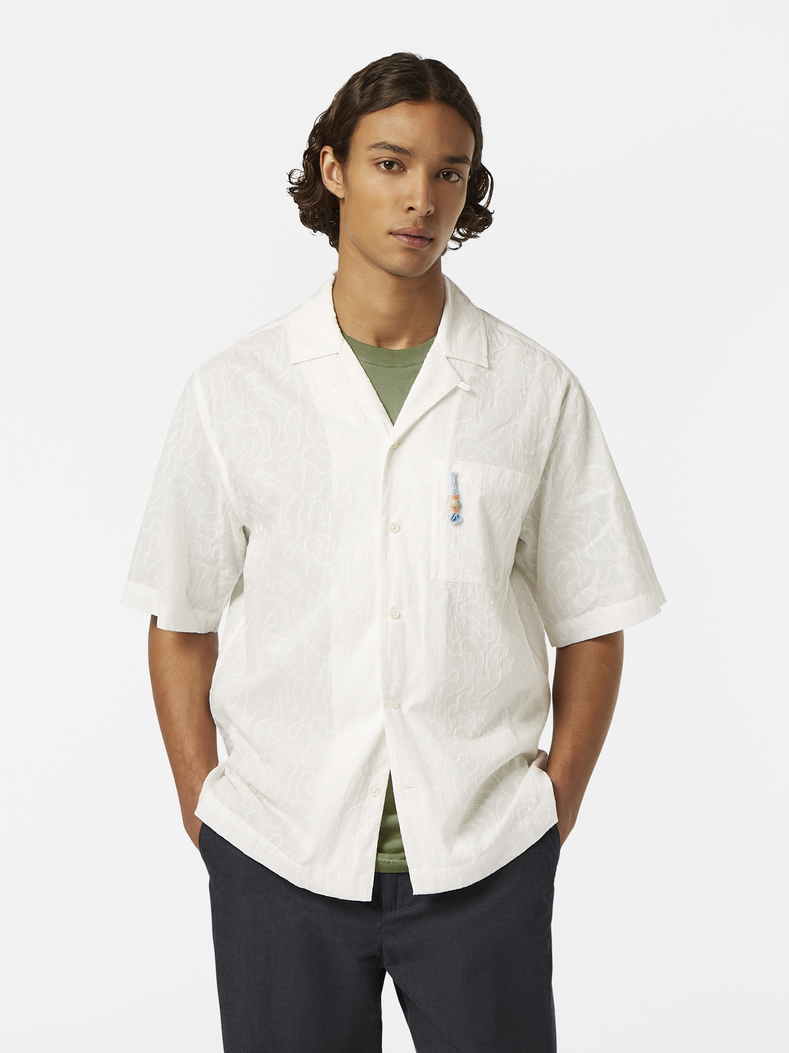Embroidered short-sleeve shirt from Scotch & Soda with detailed floral embroidery on lightweight fabric.