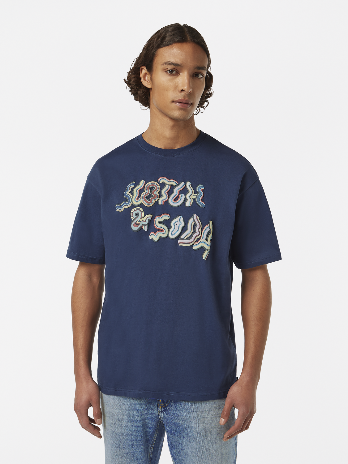 Scarlet short-sleeve T-shirt with graphic logo design from Scotch & Soda, casual and stylish for everyday wear
