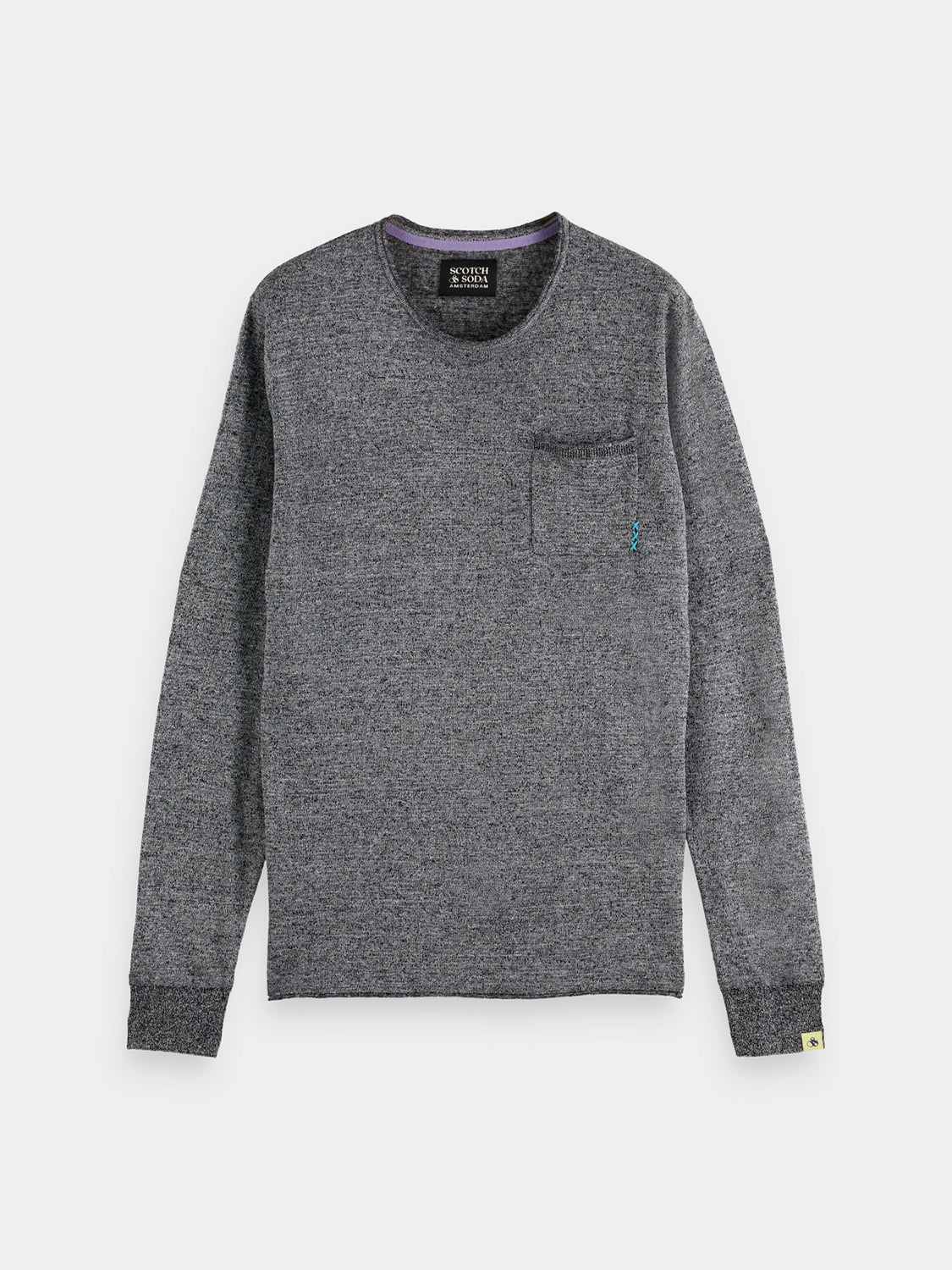 Linen-blend knit pullover by Scotch & Soda, featuring a relaxed fit with ribbed cuffs and neckline in neutral tones.