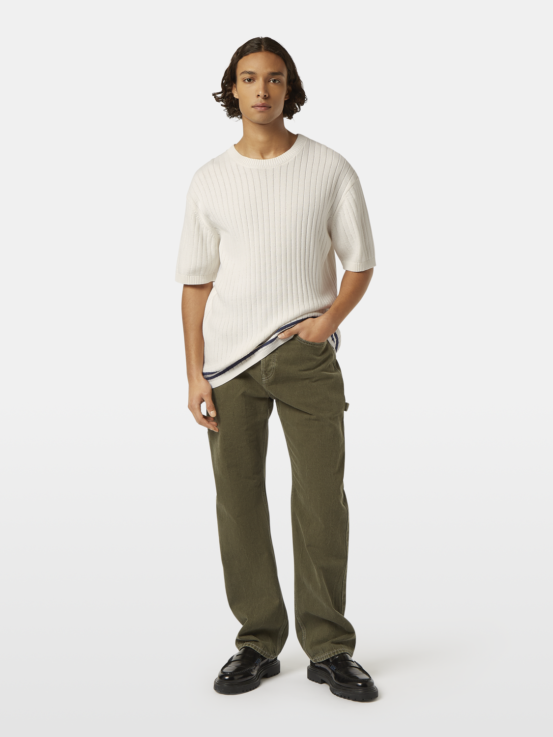 Structured knitted T-shirt by Scotch & Soda, featuring a textured knitwear design and a classic fit, displayed on a plain background.