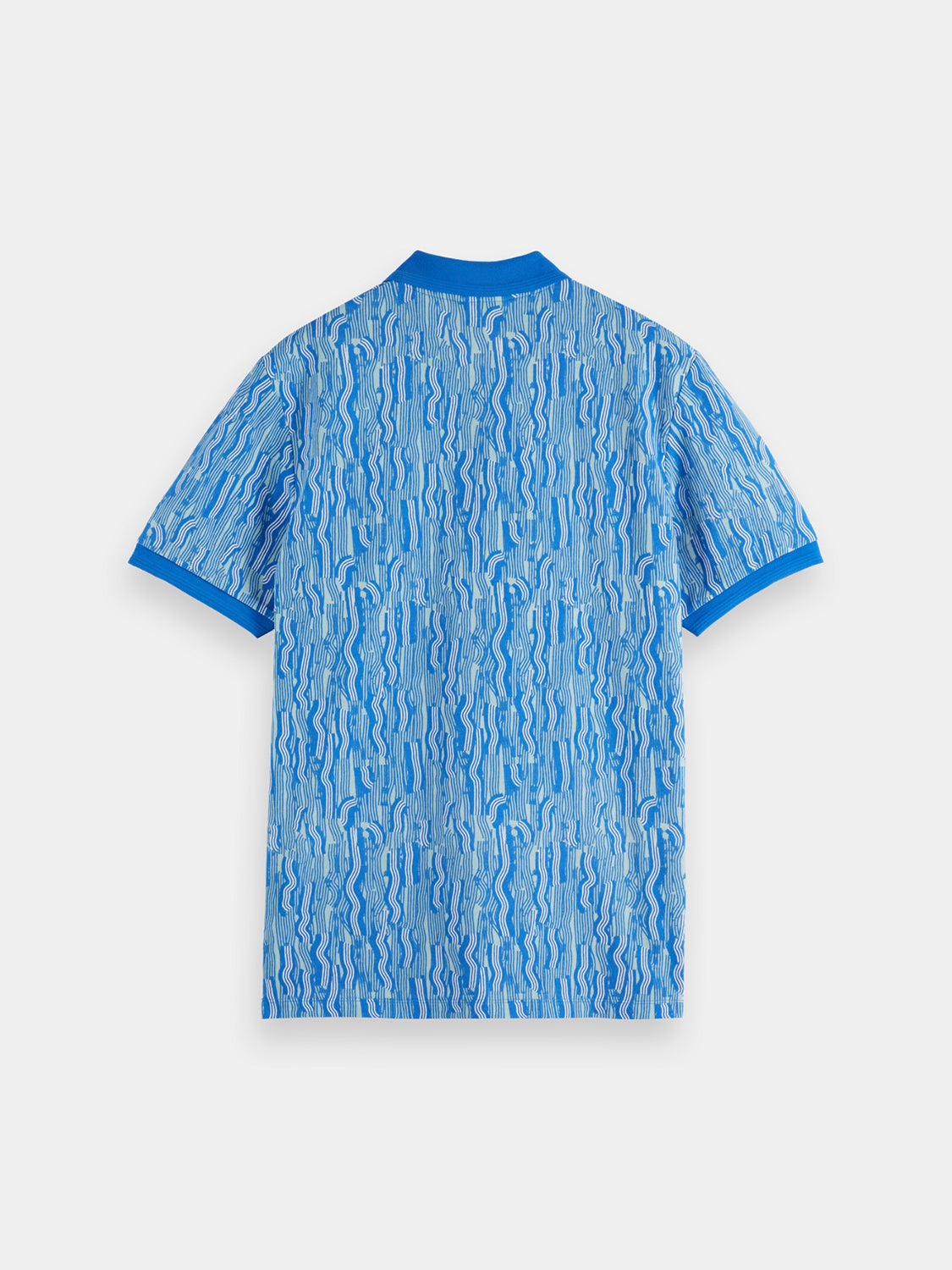 Black printed polo shirt by Scotch & Soda featuring a stylish design, short sleeves, and a classic collar.