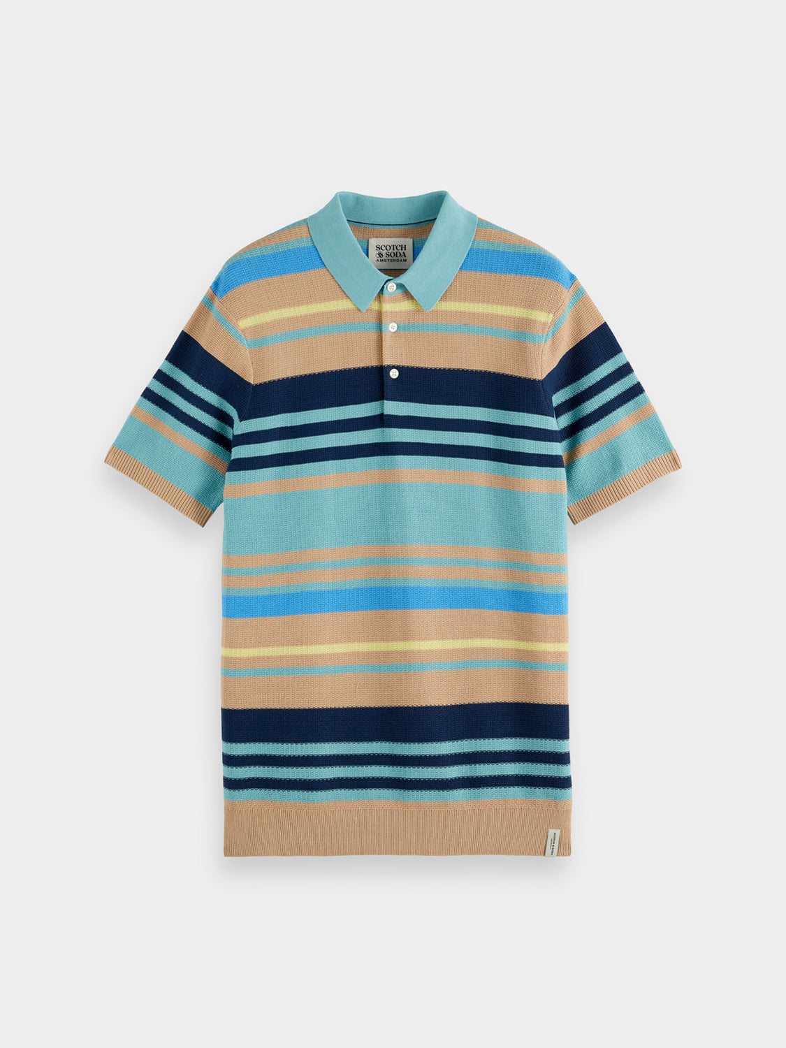 Cream knitted polo shirt from Scotch & Soda featuring a classic collar and textured knit fabric.