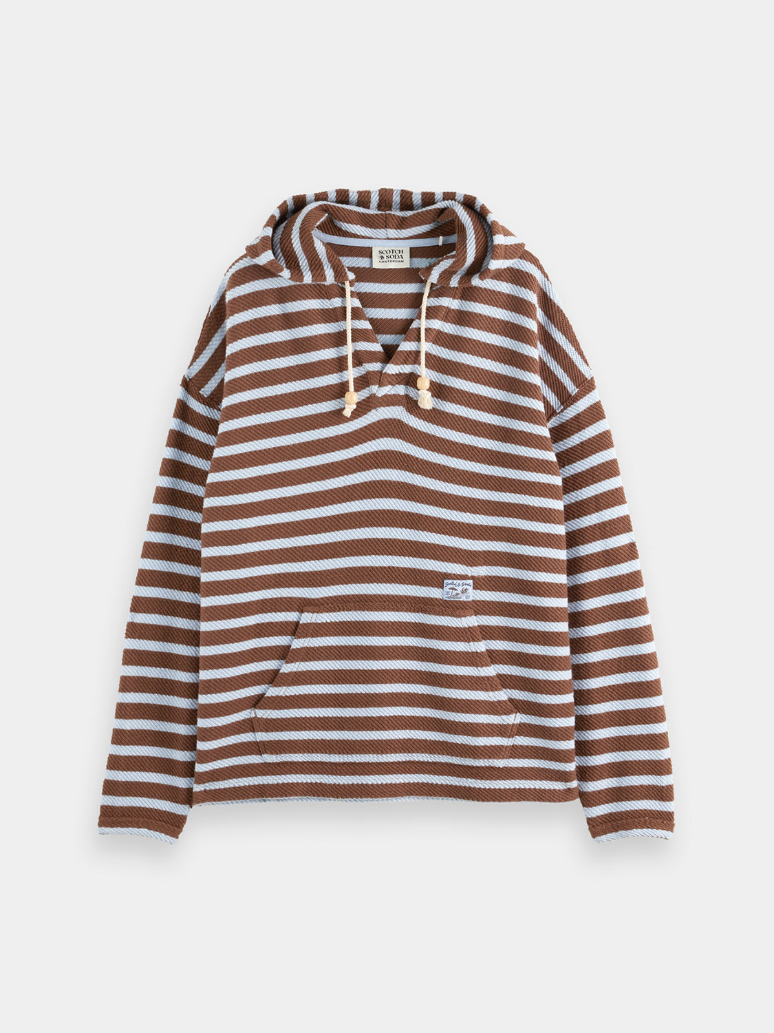 Striped terry hoodie from Scotch & SODA, showing a casual sweat with a hood and bold stripe pattern.