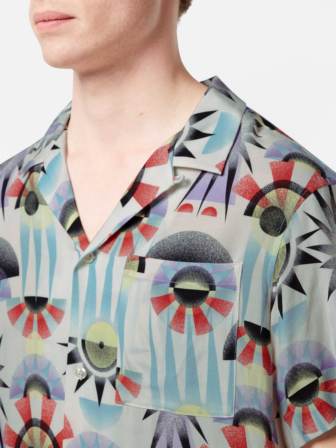 Printed short-sleeved shirt from Scotch & Soda featuring a stylish design and casual fit, displayed on a plain background.