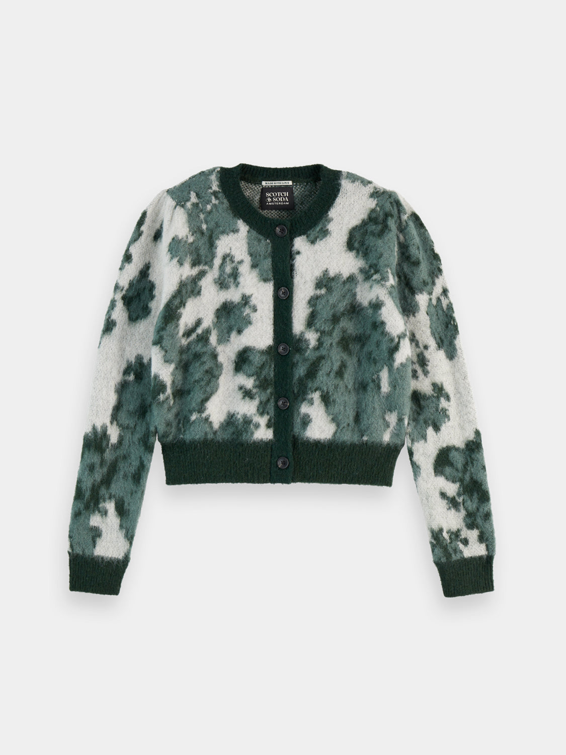Jacquard crewneck cardigan