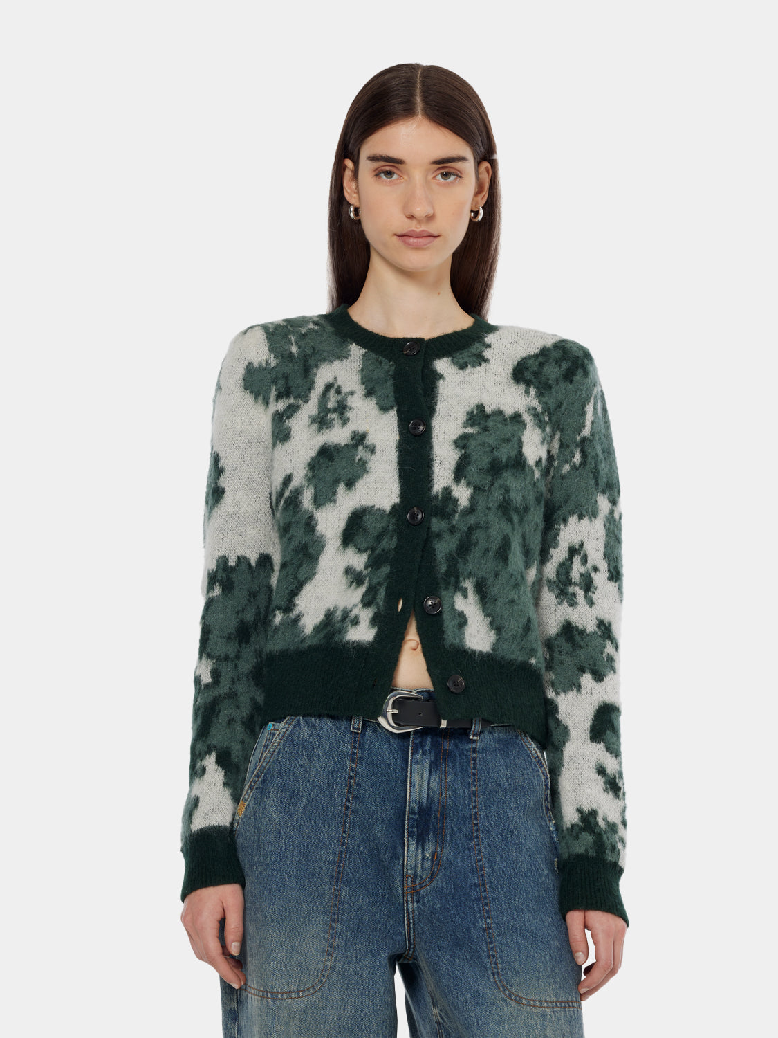 Jacquard crewneck cardigan