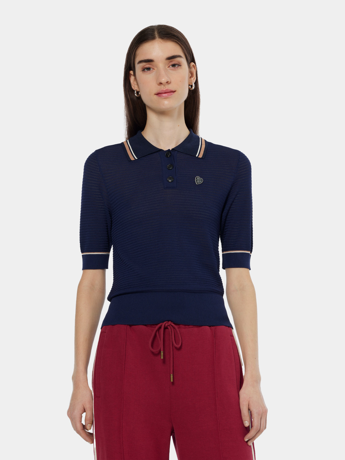 Pointelle collared knitted top - Scotch & Soda NZ