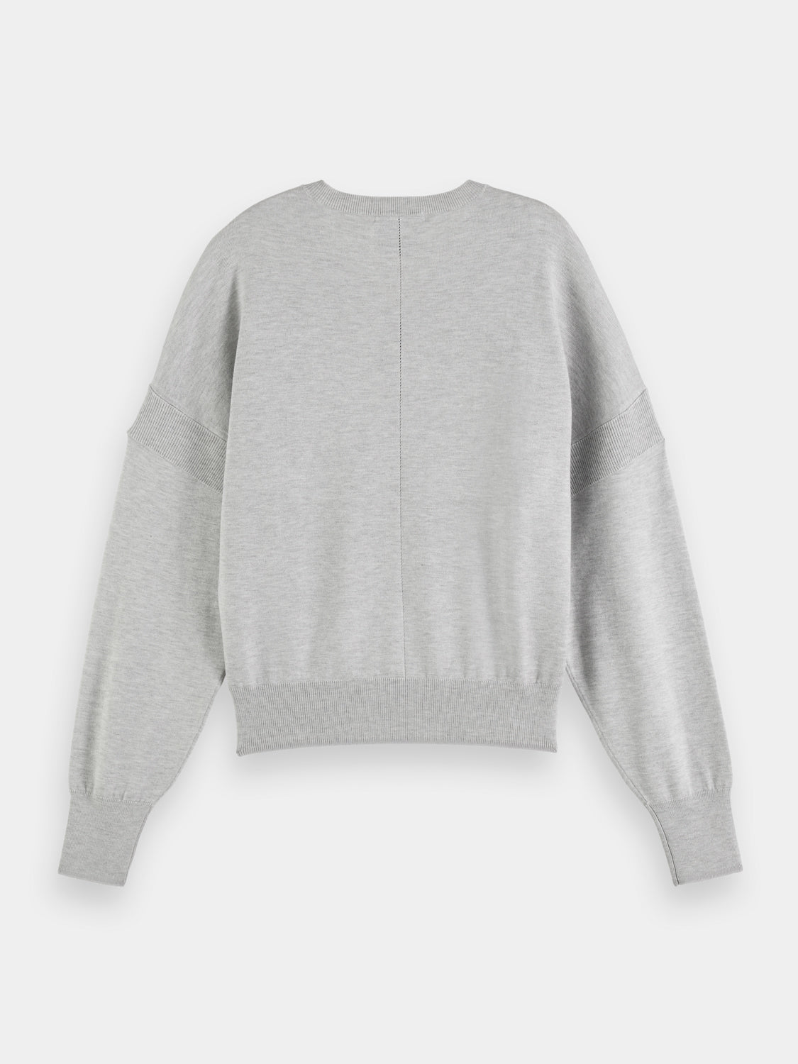 Back view of a Scotch & Soda V-neck relaxed fit knit pullover, showcasing soft fabric and casual style.